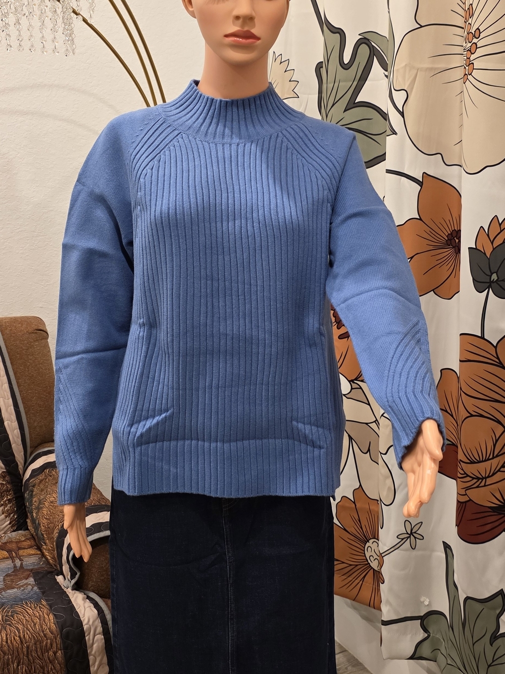 Banana Republic Blue Ribbed Mock Neck Sweater
